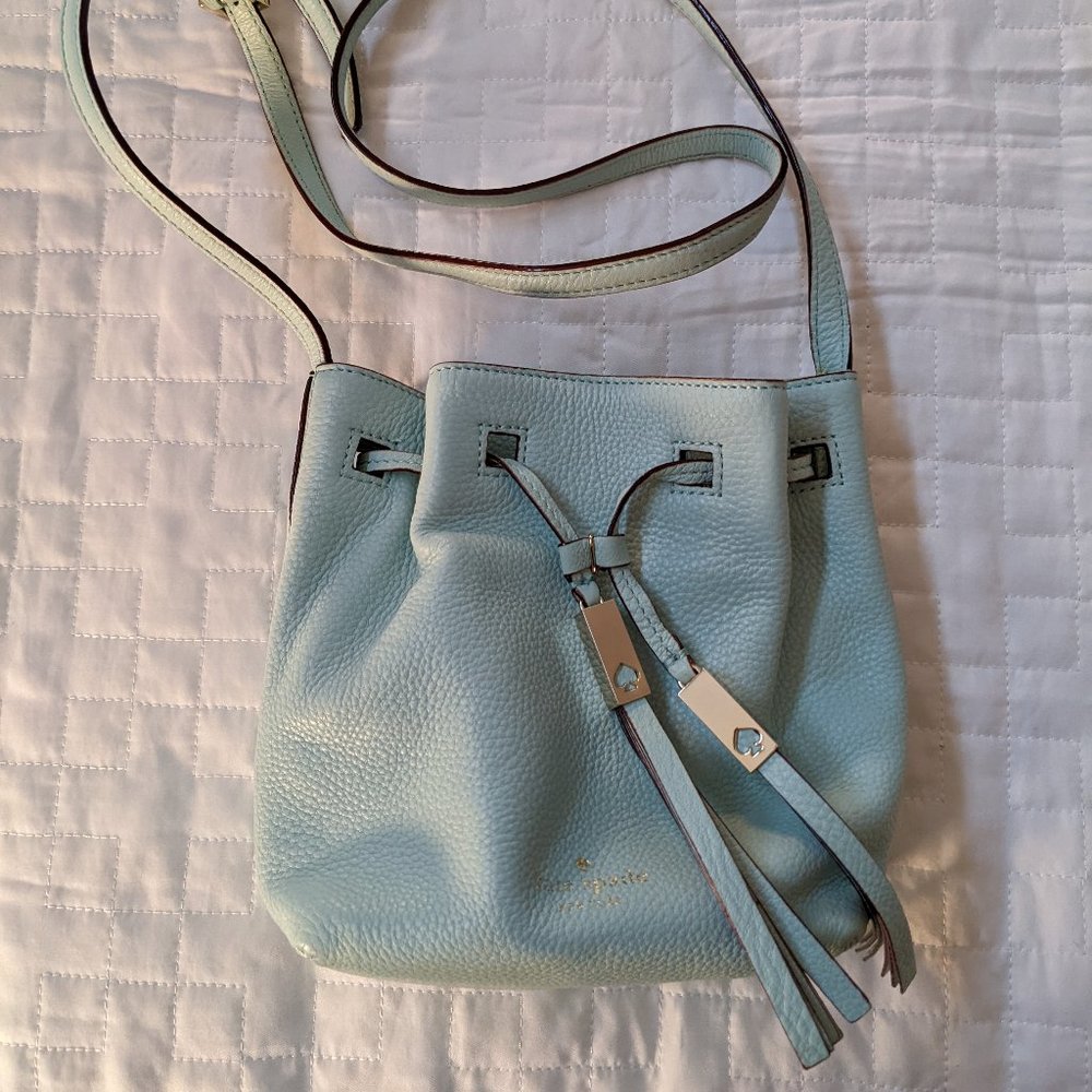 Kate Spade Tiny Cooper Light Blue Leather Crossbody Bucket Bag
